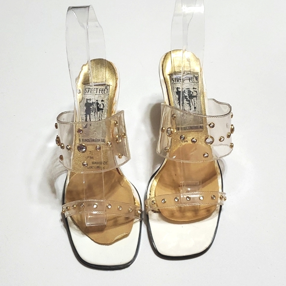Street Feet Clear Crystals & Gold Studs Size 7.5